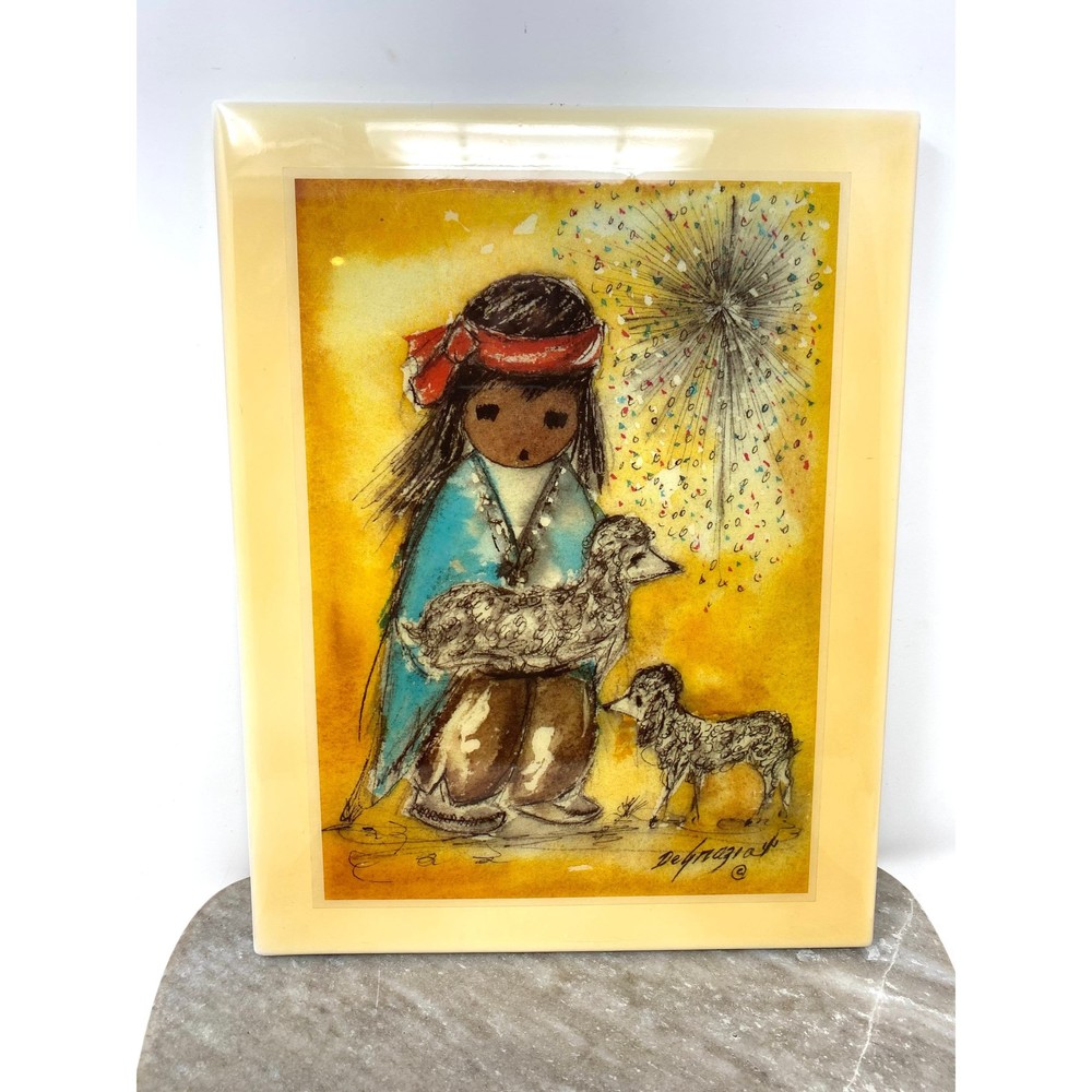 Ted Degrazia Two Little Lambs Ceramic Art Tile Southwestern Wall Decor